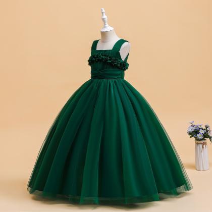 Green Flower Girl Dress Forged Fabric Long Flower..