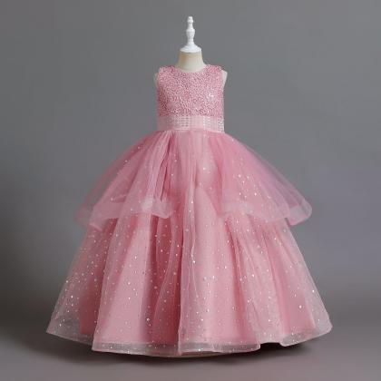 Pink Full Length Flower Girl Dress Princess Dress..