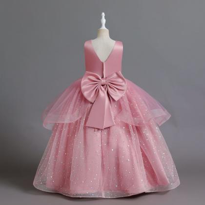 Pink Full Length Flower Girl Dress Princess Dress..