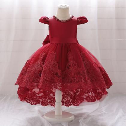 Red Flower Girl Princess Dress..