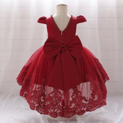 Red Flower Girl Princess Dress..