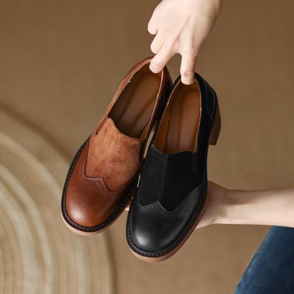 Round Toe Platform Shoes Genuine Leather Casual..