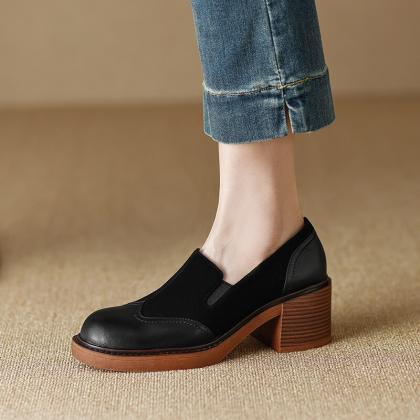 Round Toe Platform Shoes Genuine Leather Casual..