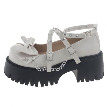 Rivet Ankle Strap Mary Janes Women Chain High..