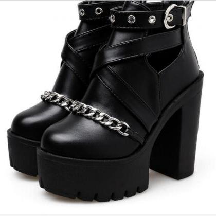 Ankle Boots For Women High Heels Casual Cut-outs..