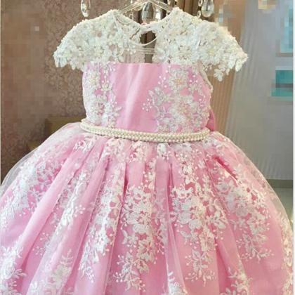 Real Photo Pink Princess Pearls Lace Appliques..