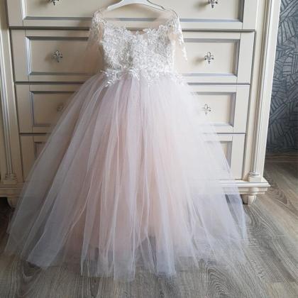 Flower Girl Dresses Floor Length O-neck With Lace..