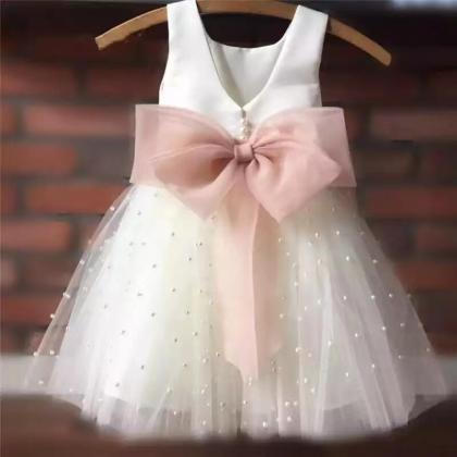 Kids Pearls Tulle Girl Pageant Dresses Sashes..