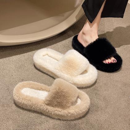 4cm Thick-soled Fur Slippers Soft-soled Home Fur..