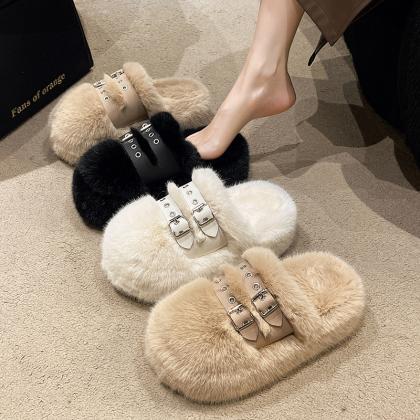 Fur Slippers Korean Version 7 Cm Thick Sole Warm..