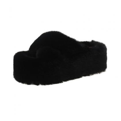 7cm Thick-soled Cross Fur Slippers For Women,..