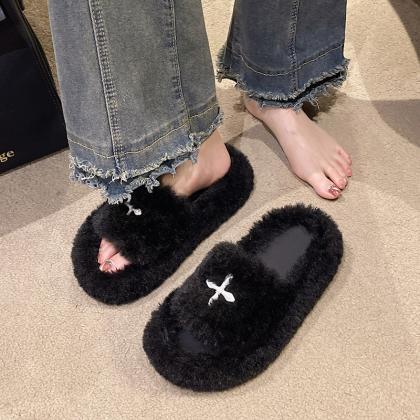 Furry One-piece Flat-heeled Furry Slippers For..