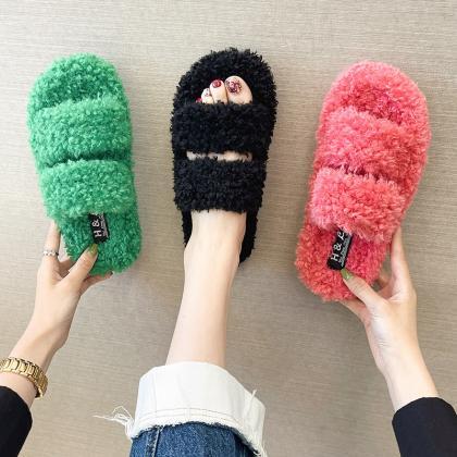 Plush Slippers Flat-soled Parallel-bar..