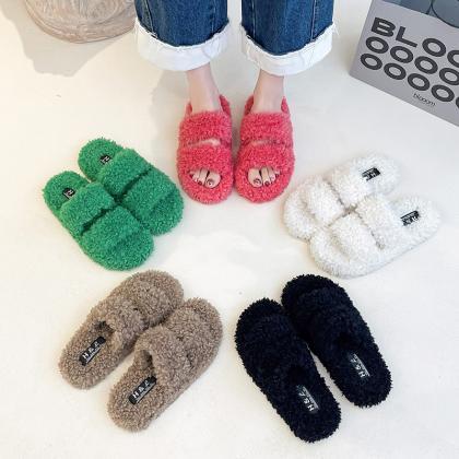 Plush Slippers Flat-soled Parallel-bar..