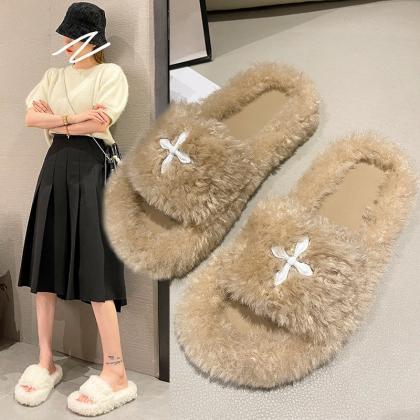 Thick-soled Lightweight Fur Slippers For Women..
