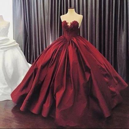 Burgundy Quinceanera Dresses, Puffy Ball Gown..