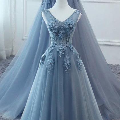 Blue Beautiful Long Prom Dress, Evening Party..