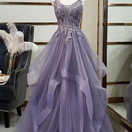 A-line Straps Tulle Formal Prom Dress, Beautiful..
