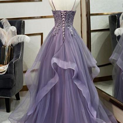 A-line Straps Tulle Formal Prom Dress, Beautiful..