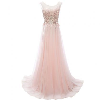 Pink A-line Sleeveless Chiffon Formal Prom Dress,..