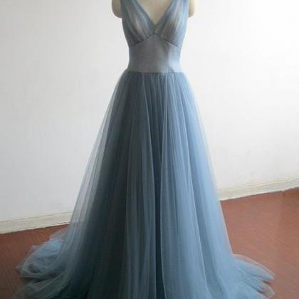Blue Simple Tulle Formal Prom Dress, Beautiful..