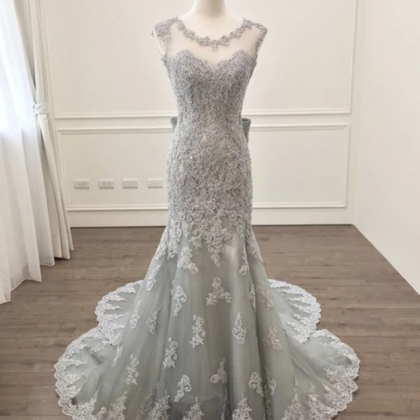 Lace Bow Back Mermaid Formal Prom Dress, Beautiful..