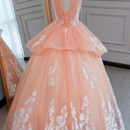 Lace Scoop Neck Applique Tulle Formal Prom Dress,..
