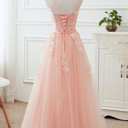 Pink Sweetheart A-line Tulle Formal Prom Dress,..