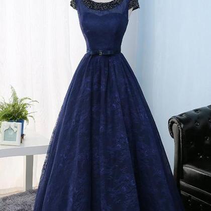 Lace Round Neckline Backless Formal Prom Dress,..