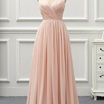 Pink V-neckline Chiffon Straps Formal Prom Dress,..