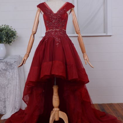 Red Elegant Tulle Lace Applique Formal Prom Dress,..