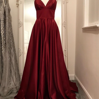 Red Spaghetti Straps Prom Dress,a-line Prom..