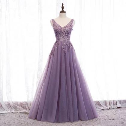 Purple V-neck Prom Dress , Purple Party..
