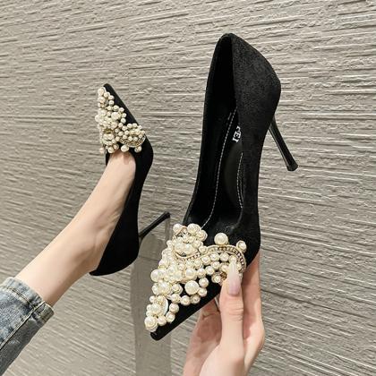 Women Stiletto Pearl Buckle Shoes High Heels H321