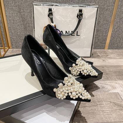 Women Stiletto Pearl Buckle Shoes High Heels H321