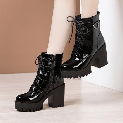 High-heeled Martin Boots For Women, British Style,..