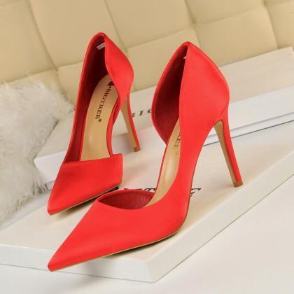Stiletto Satin Shallow Mouth Pointed Toe Side..