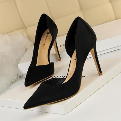 Stiletto Satin Shallow Mouth Pointed Toe Side..