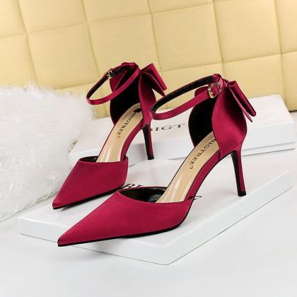 High-heeled Shoes, Satin, Hollow, Shallow Mouth,..