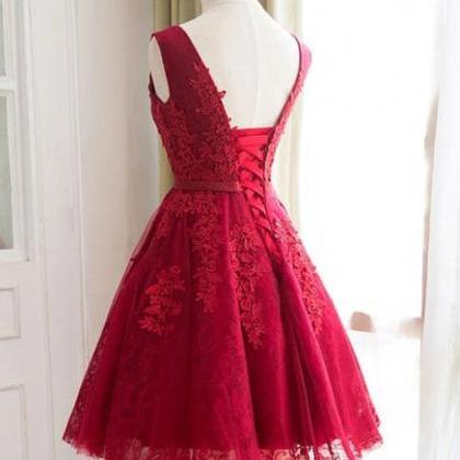 Wine Red Short Party Dress Prom Dress, Evening..