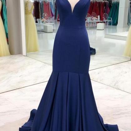Blue Simple Mermaid Long Prom Dress Evening Dress..