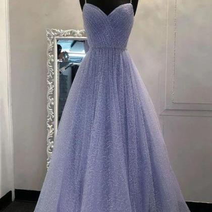 Blue Sparkly Long Prom Dresses With..