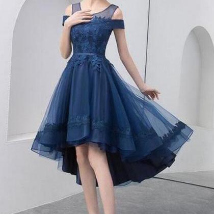 Navy Blue High Low Homecoming Dress Short Party..