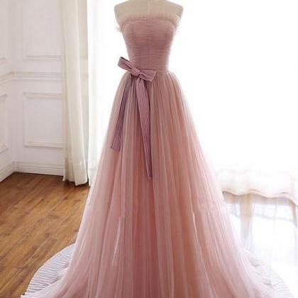 Pink Scoop Tulle Long Wedding Evening Party Dress..
