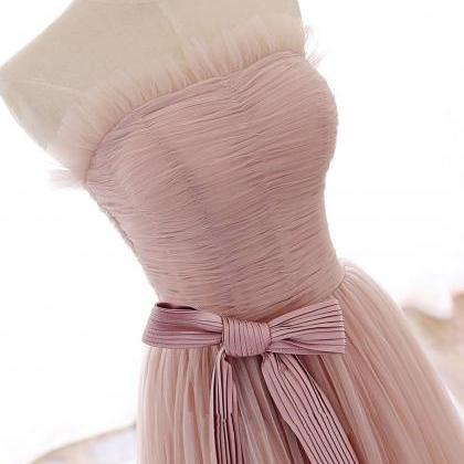 Pink Scoop Tulle Long Wedding Evening Party Dress..