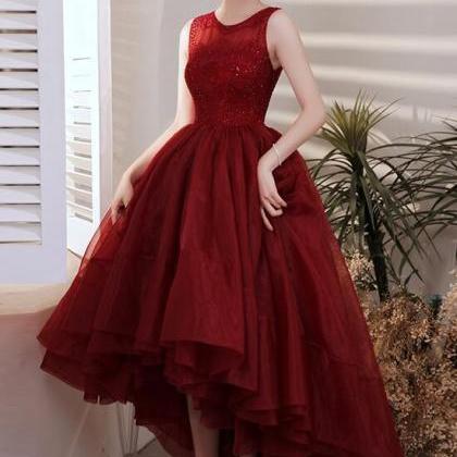Wine Red High Low Chic Party Dresses Prom Dress..