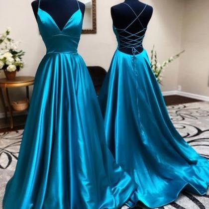 V Neck Prom Dress Blue Formal Dress Sa1098