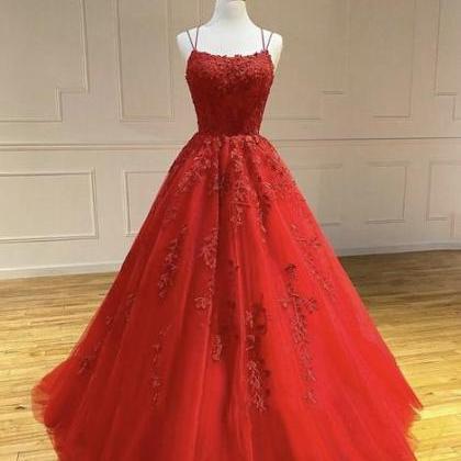 Red Lace Prom Dress Formal Ball Dress Evening..
