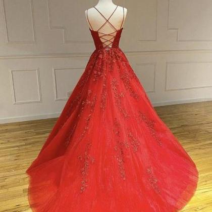 Red Lace Prom Dress Formal Ball Dress Evening..