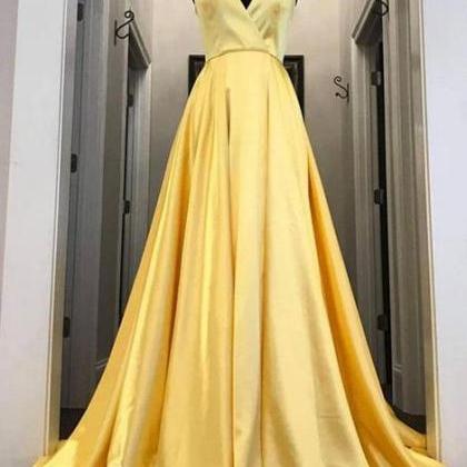 Yellow Simple Prom Dress Long Formal Ball Dress..